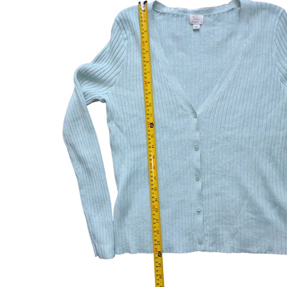 New Muted teal Ribbed Knit V-Neck Cardigan Sweater size Large Fall 2025 - Picture 2 of 4